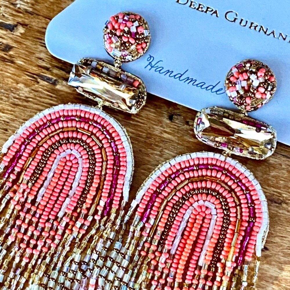🌺🎉HP🎉🌺 NWT Deepa Gurnani Luxe Beaded Fringe Chandeliers - Picture 6 of 16